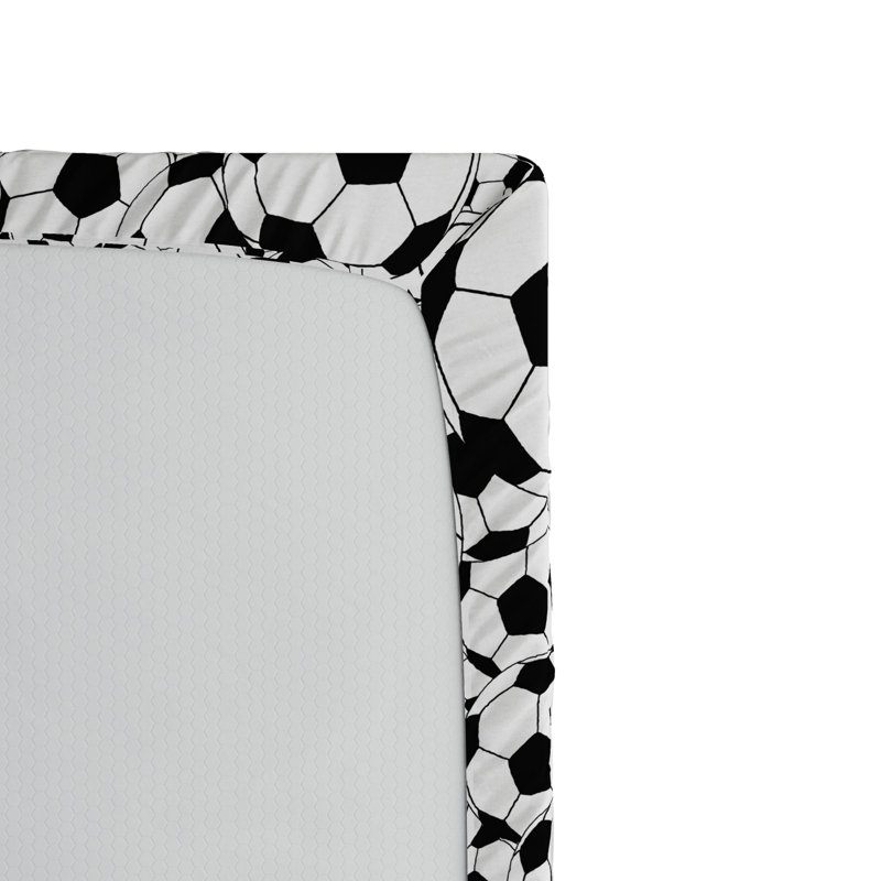 Twin Black and White Soccer Print Microfiber Fitted Sheet