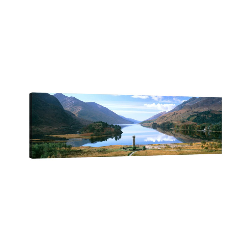Picturesque Landscape Featuring Glenfinnan Monument And Loch Shiel, Glenfinnan, Highlands, Scotland, United Kingdom by Panoramic Images - Wrapped Canvas Panoramic Print