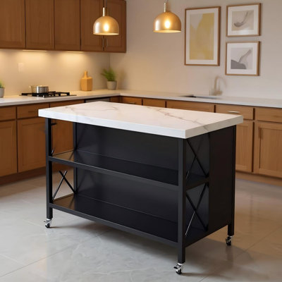 Kitchen metal and marble island countertop