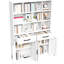 Bibliothèque blanche en métal avec tablettes ouvertes, 2 tiroirs et portes pour le bureau à domicile ou le bureau, Stable Stylish