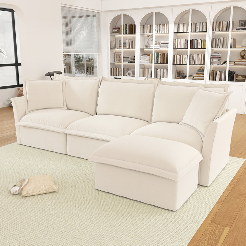 Grand canapé moderne et confortable, Chenille blanche