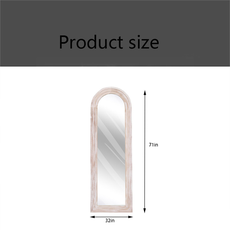 Arched Full-Length Mirror Solid Wood Frame, Farmhouse Style, Wall/Floor Leaning With Stand, For Bedroom & Living Room