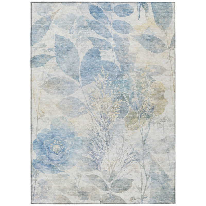 Machine Washable Indoor/Outdoor Chantille ACN2890 Floral Rug, Sky, 3' x 5'