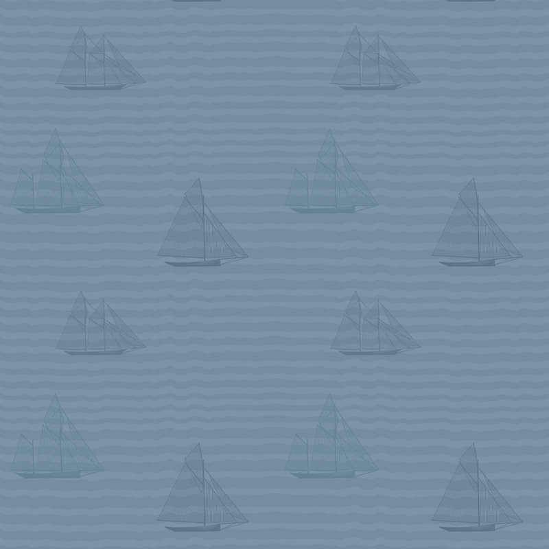 Kids Sailboats 10' L x 24" W Peel and Stick Wallpaper Tile, Navy, Self-adhesive