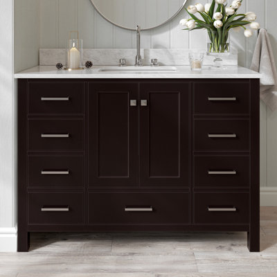 Meuble-lavabo simple en bois massif Flynt avec plateau en marbre de Carrare 0,75 po Flynt