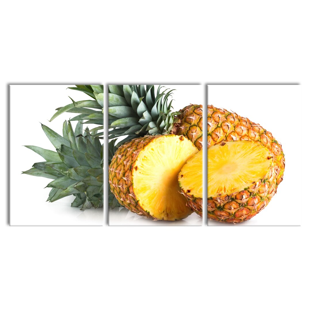 3-tlg. Leinwandbilder-Set Frische Ananas in Gelb