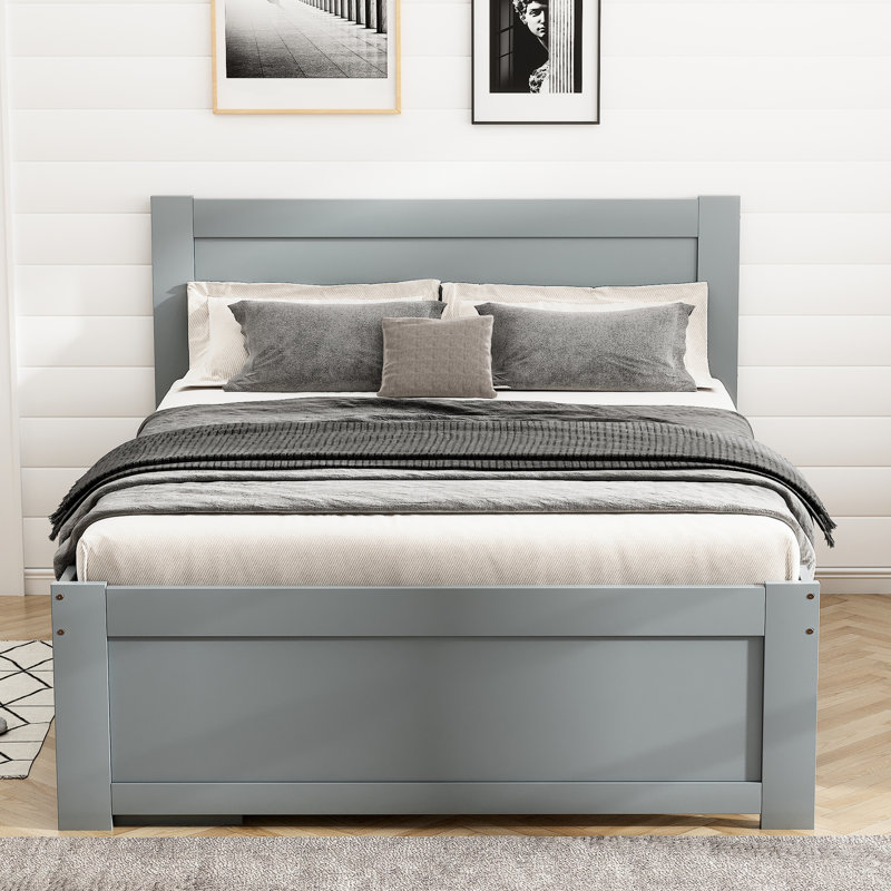 Lit plateforme simple avec tiroir et deux tablettes, construction robuste - gris, options de rangement généreuses, aucune nuisance sonore, sommier tapissier, processus d'assemblage simple
