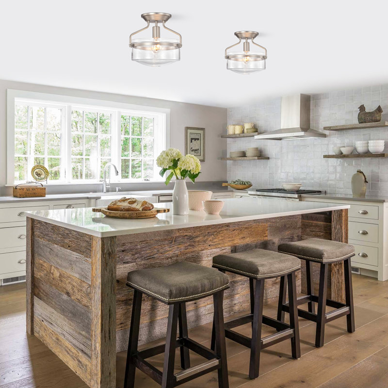 Campa Glass Semi Flush Mount, Matte Satin Nickel