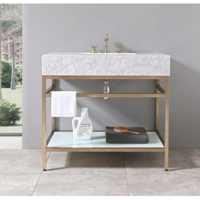 36" Natural Carrara Marble Console Bathroom Vanity