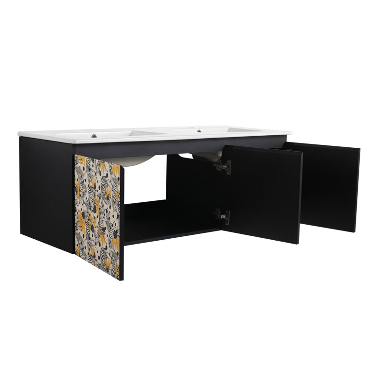 Meuble-lavabo mural, meuble-lavabo contemporain avec porte à fermeture en douceur