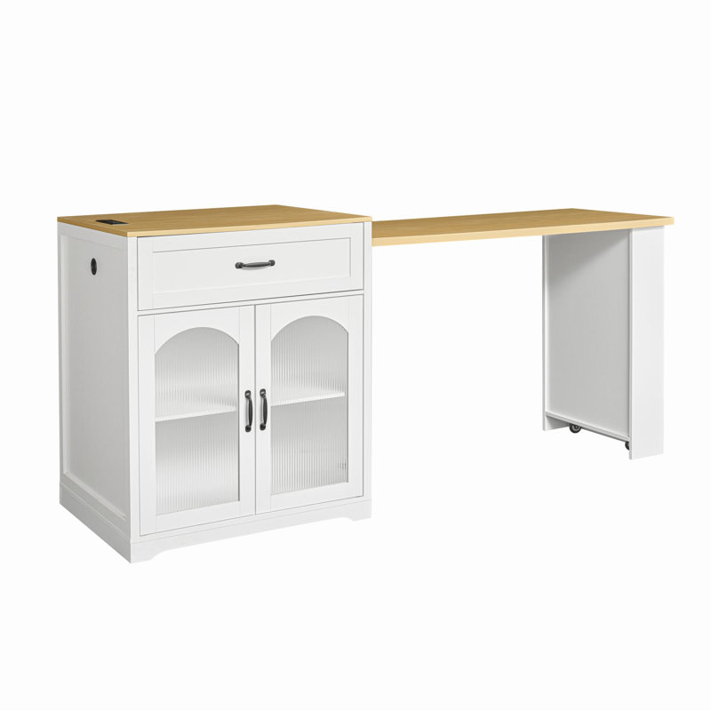 Table de bar extensible de 98,3 cm de hauteur avec prise électrique intégrée et tiroirs double face (chaises non comprises).