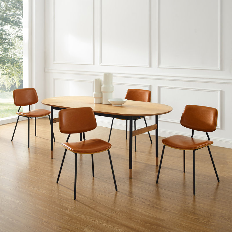 Brantson 18.11 Wide Faux Leather Dinning Side Chair with Metal Frame, Brown