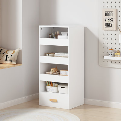 Kids Toy Storage Organizer with 4 Shelves & 4 Drawers, Multifunctional Bookshelf with Sliding Drawers, Freestanding Children