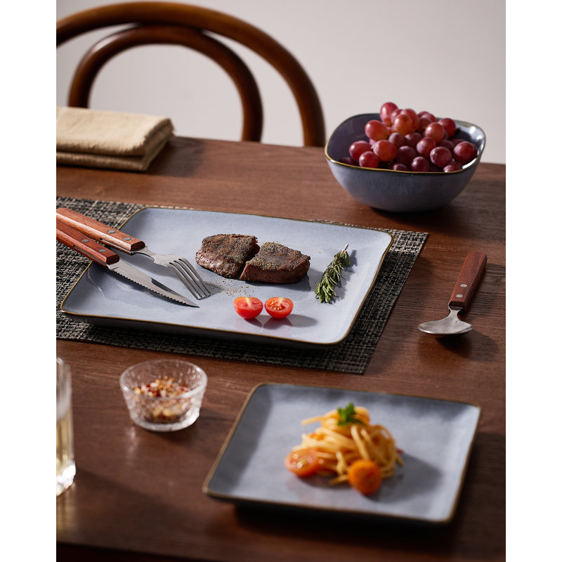 Piece Stoneware Dinnerware Set - Service for 6, Blue