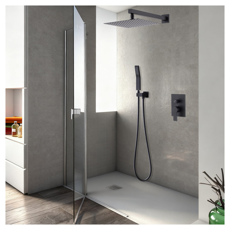 Système de douche de pluie à fixation au plafond de 10 pouces avec douchette à main - Pomme de douche noire en métal mat pour une expérience de spa de salle de bain