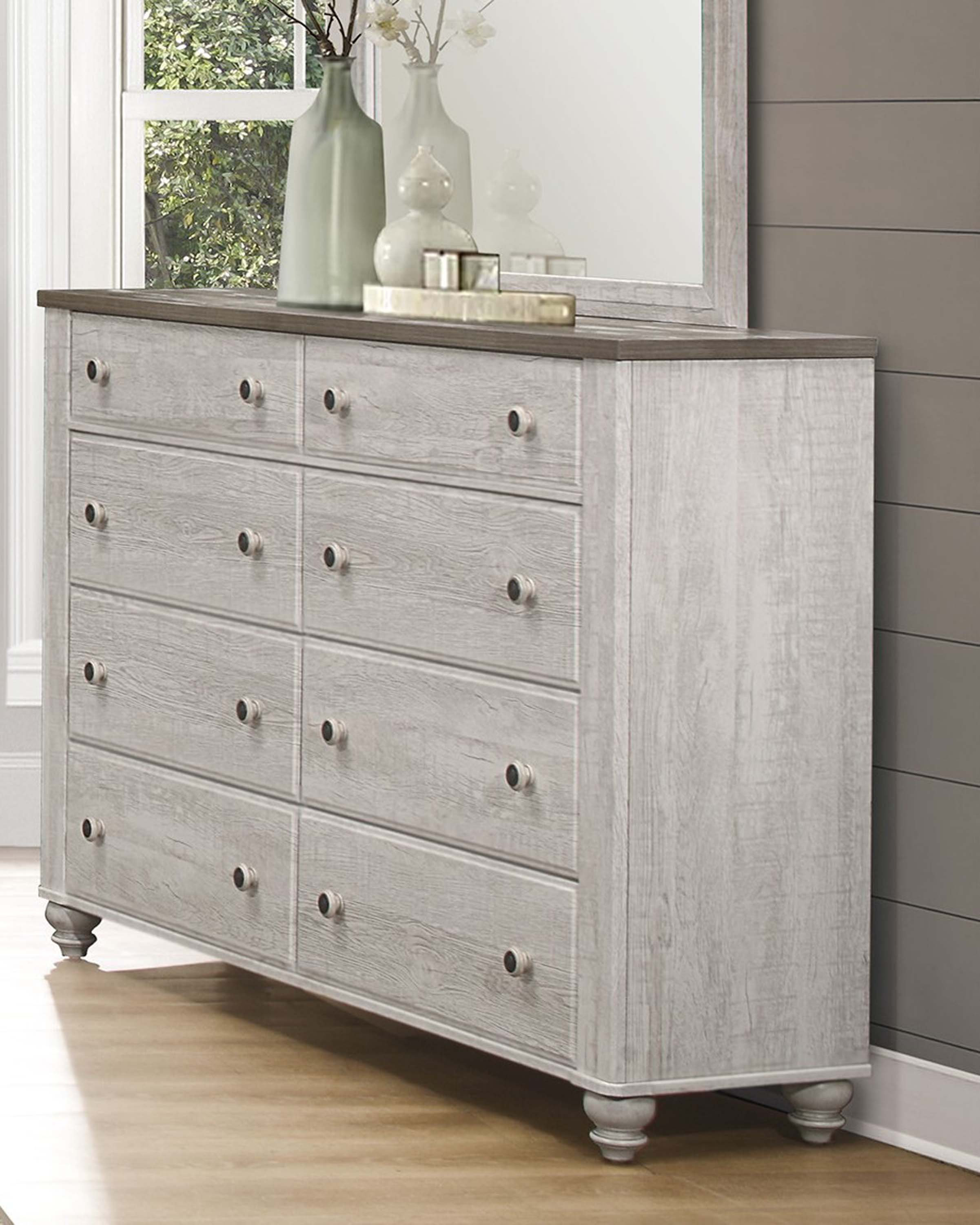 Rosalind Wheeler 1pc Dresser of 8 Drawers Two-Tone Antique White and ...