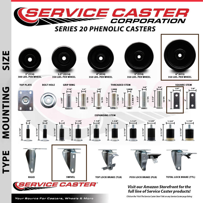4 Piece Phenolic Swivel Caster Set