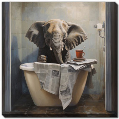 «Bathroom Jungle Joy Elephant», art sur toile
