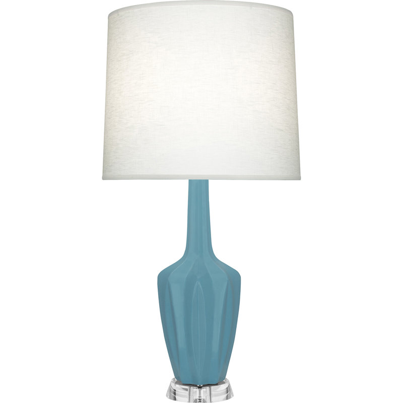 Petite lampe d'appoint Emma, H 34,25 po x l 7,38 po x P 15 po, Bleu acier mat verni, Céramique / acrylique