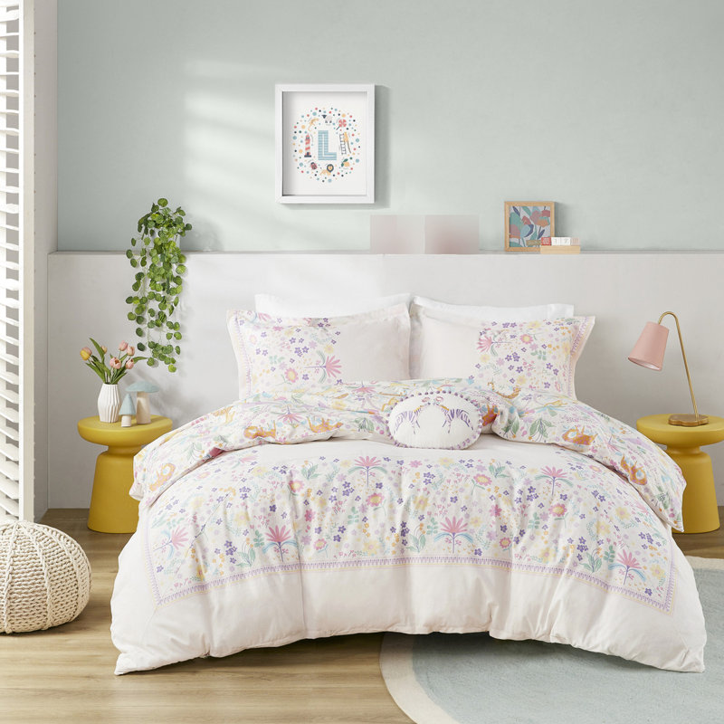 Housse de couette simple en coton avec motifs floraux et jungle, Twin Duvet Cover + 2 Additional Pieces