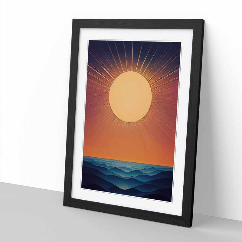Sun In Watercolour - Picture Frame Print, Black, 64cm H x 25cm W x 2cm D