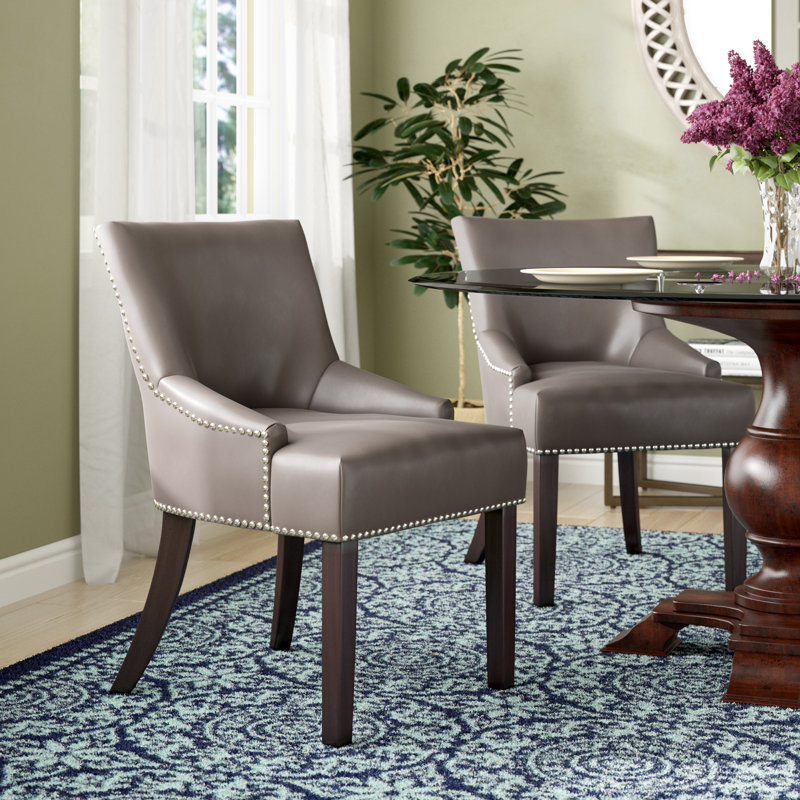Danillie 20'' H Genuine Leather Upholstered Side Chair, Clay