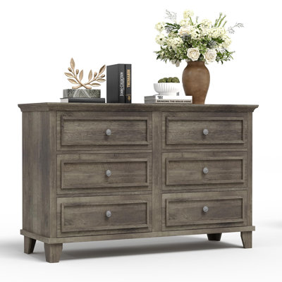 GarveeHome Modern 6 Drawer Wide Wooden Dresser - Large Storage Chest with Exquisite Metal Handles - Double Dresser & TV Stand for Bedroom, Hallway, Living Room