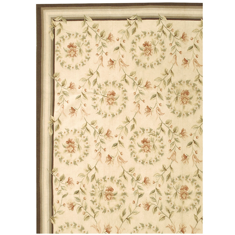 Flatweave Wool Floral Area Rug, Rectangle 6' x 9'