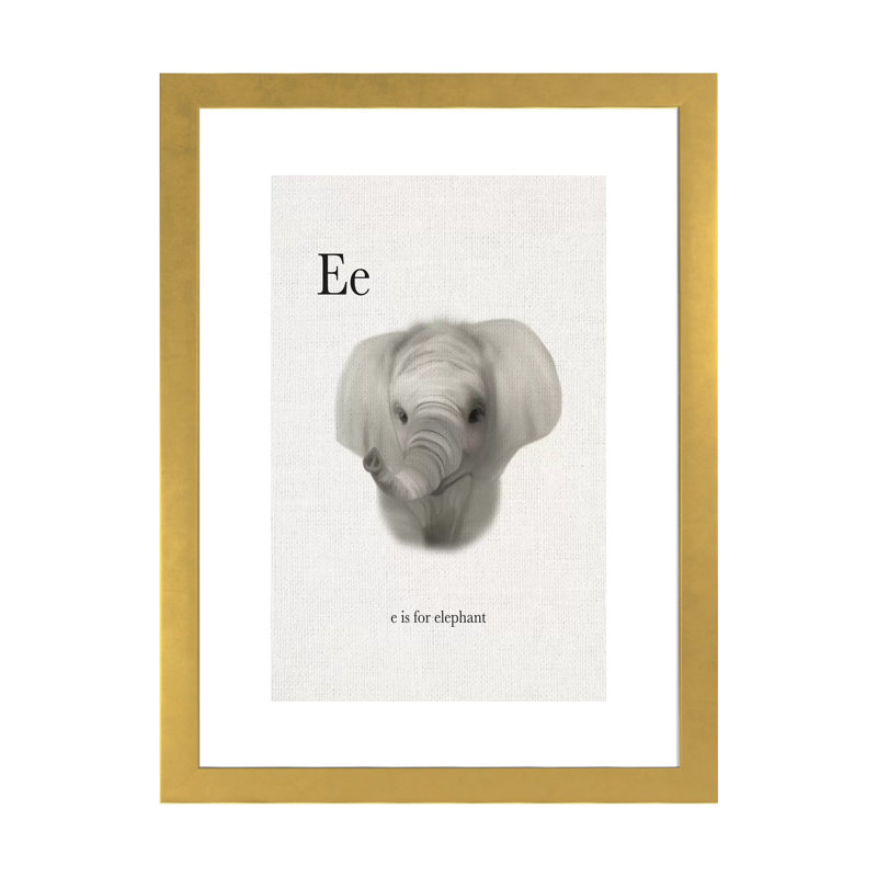 Décoration murale pour enfants «E Is For Elephant», H 24 po x l 16 po x P 1 po, Papier encadré doré