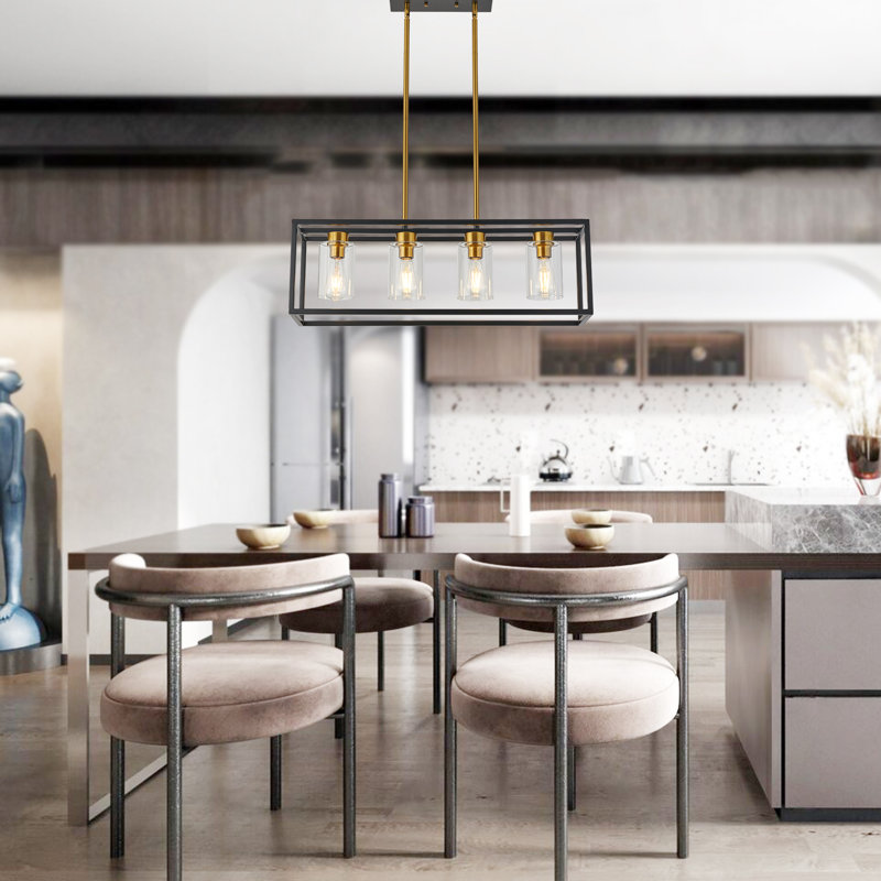 Dionna 4 - Light Dimmable Rectangle Chandelier, Brushed Brass & Matte Black