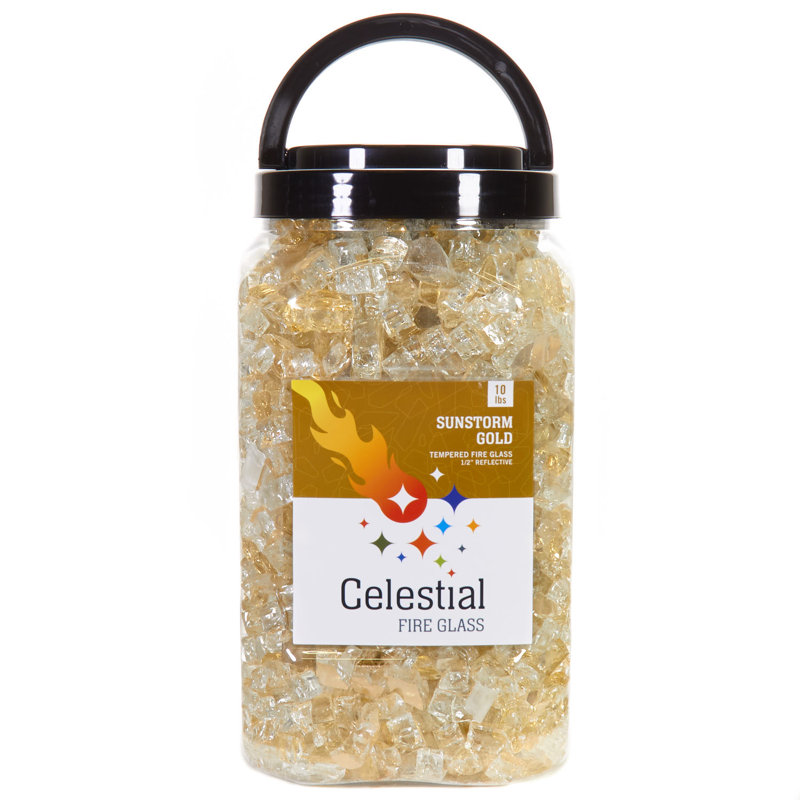 Sunstorm Gold Reflective Tempered Fire Glass, 10 lb Jar