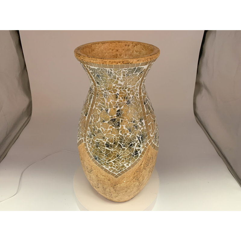 Zorigs Floor Vase, 18 Inch Mosaic Vase – Tall Cylinder Made of Terracotta with Yellow Tan Glass Mosaic Pieces – Handcrafted Decorative Home Décor Accent Piece for Bedroom, Living Room, Office