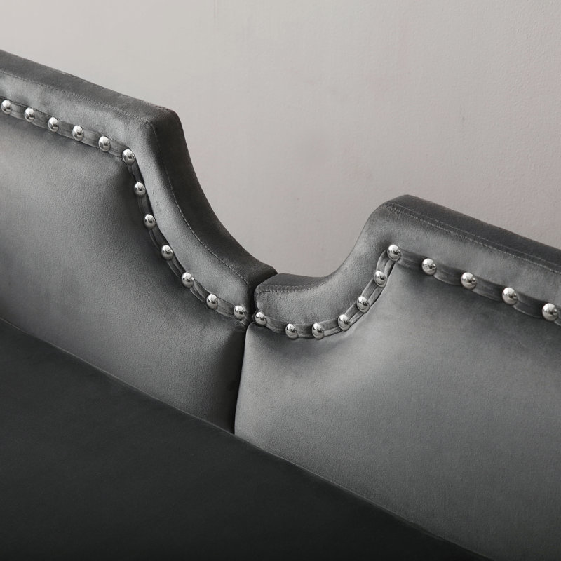 Ensemble de canapé-lit rembourré en velours d'appoint moderne avec largeur de 61 po., gris