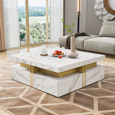 Table basse moderne carrée avec rangement à 4 tiroirs