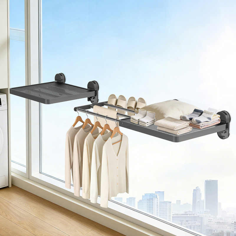 Aluminum Alloy Suction Cup Expandable, Retractable, Foldable Clothes Drying Rack, 1" H x 45" W x 15" D
