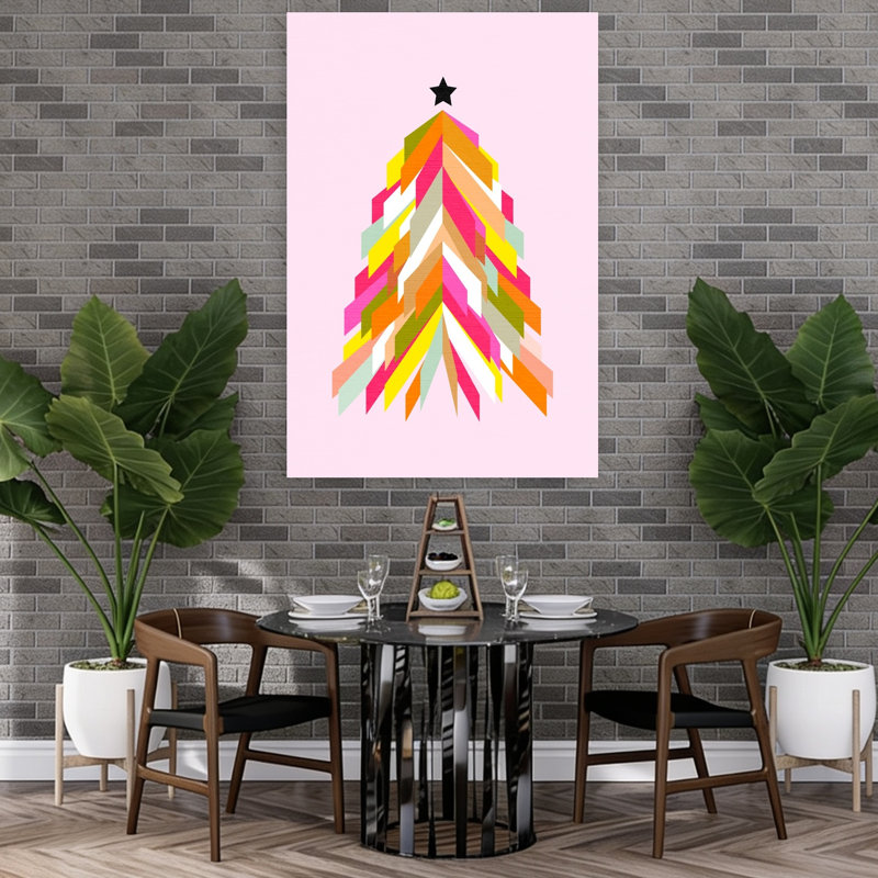 Dv 20,23 Mcm Rainbow Christmas Tree 4,2 Pink P Hr Jewel, art mural abstrait contemporain, H 48 po x l 32 po