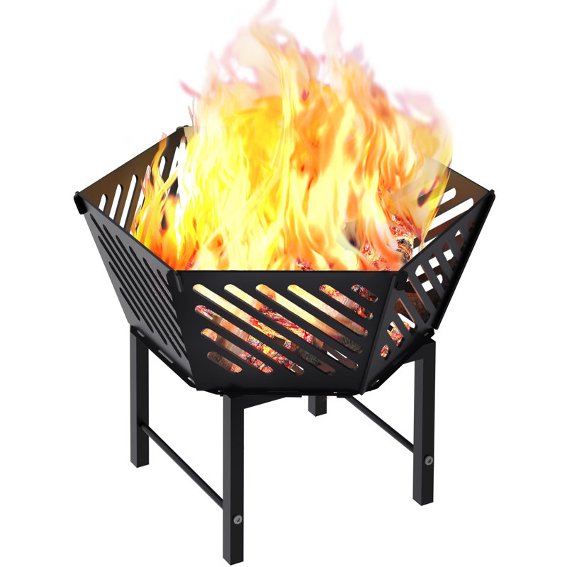 22.5 Inch Black Hexagon Portable Wood Fire Pit