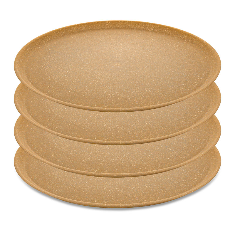 Set of 4 Koziol large plates, plastic and wood mix, nature wood, 25.5cm, Brown, white and pink