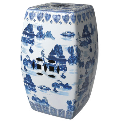 Feuerstein Blue/White Garden Stool by Langley Street
