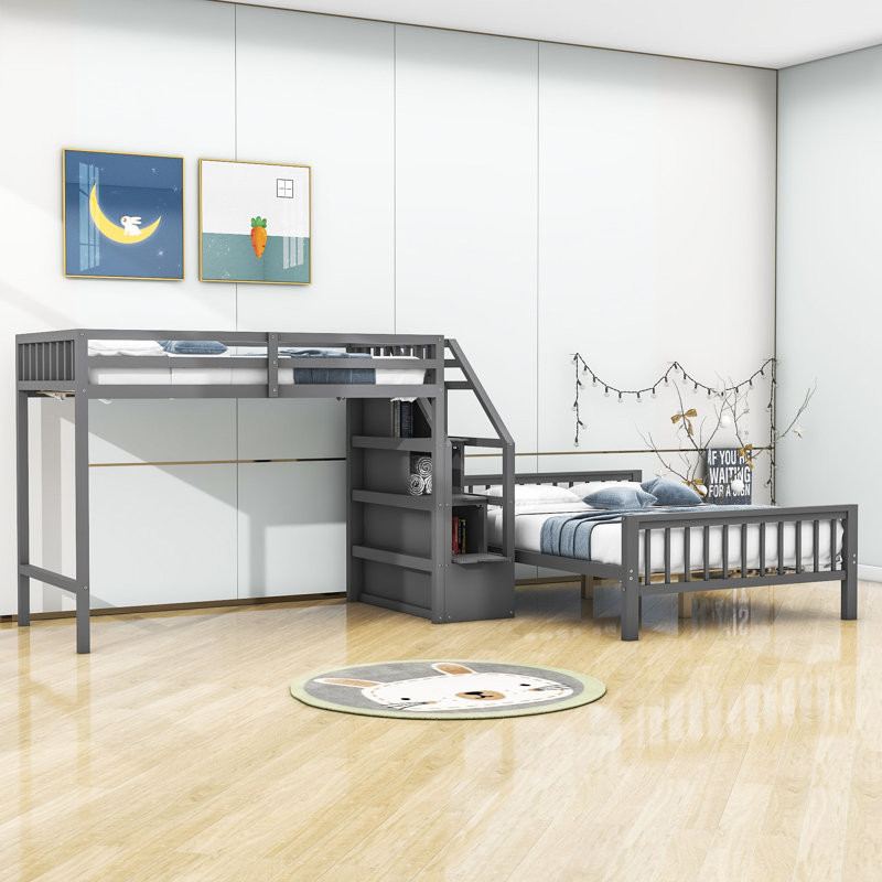 Duky Kids Twin Over Full Bunk Bed, Gray