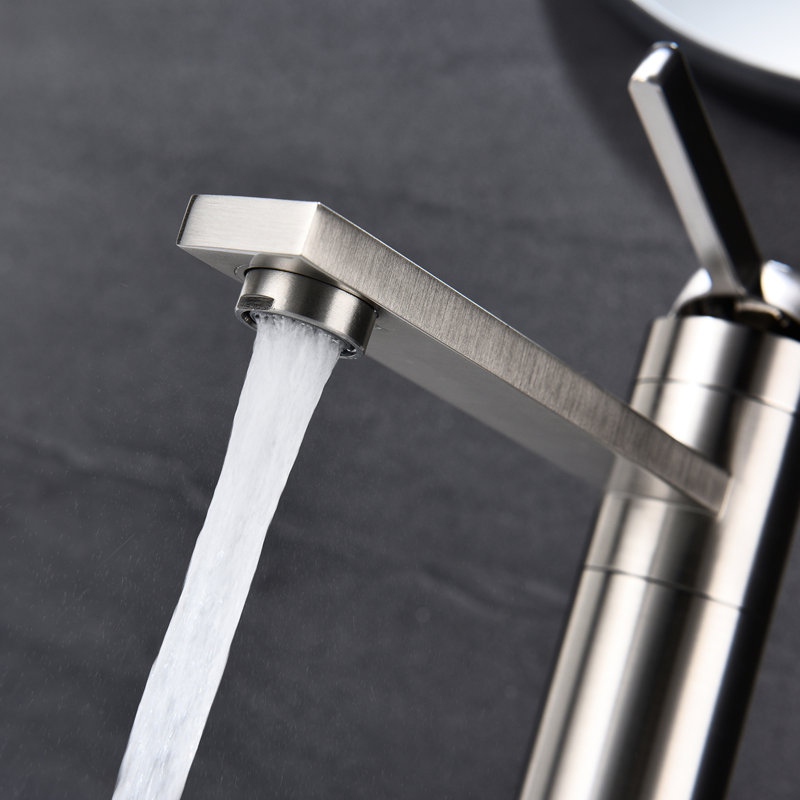 Brushed Nickel Vanity Faucet For Bathroom, Single Handle, Stainless Steel, Spot- Surface Easy Maintenance, One Simple Temperature Setting, Rounded Lines Bathroom Faucet, Handle Vanity, Finish Less