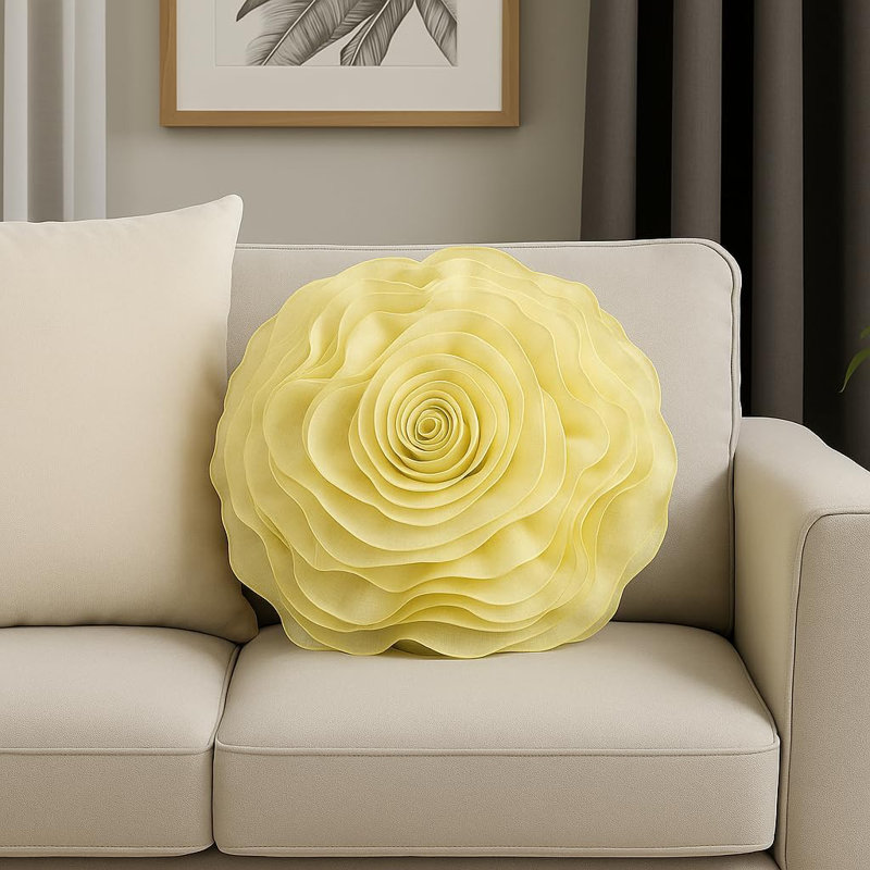 Floral Throw Pillow, Polyester/Polyfill, Yellow