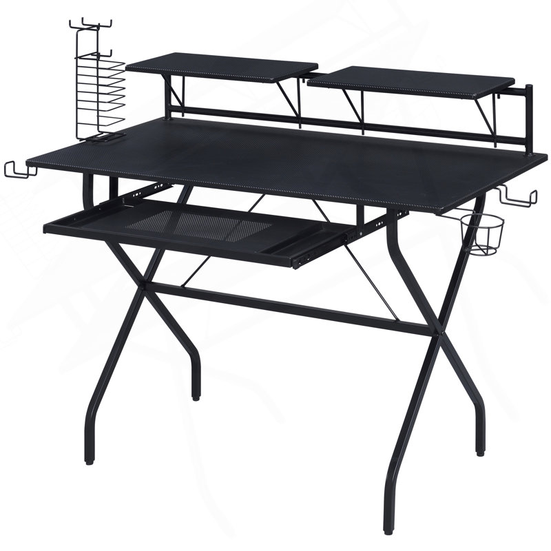 Bureau d'ordinateur noir avec plateau pour clavier