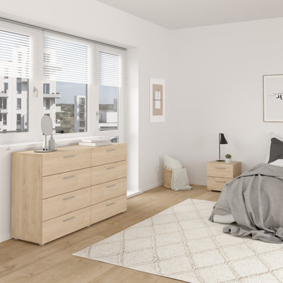 Ensemble de chambre à coucher 3 pièces avec commode double 8 tiroirs et table de chevet 2 pièces, Hickory Jackson