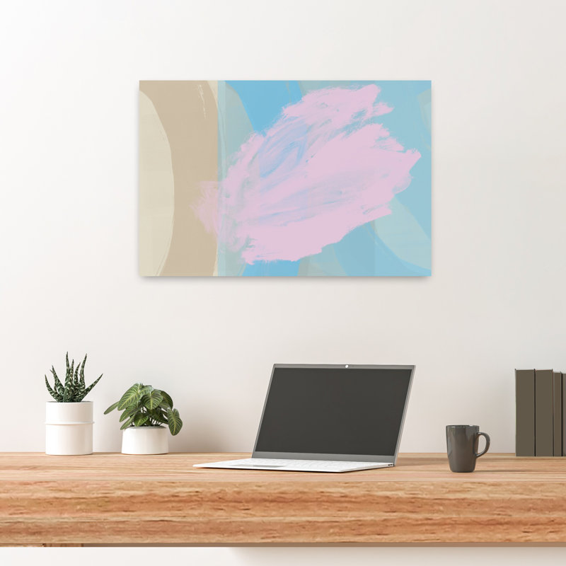 Art mural abstrait contemporain moderne minimaliste pastel en rose bleu beige, H 24 po x l 16 po