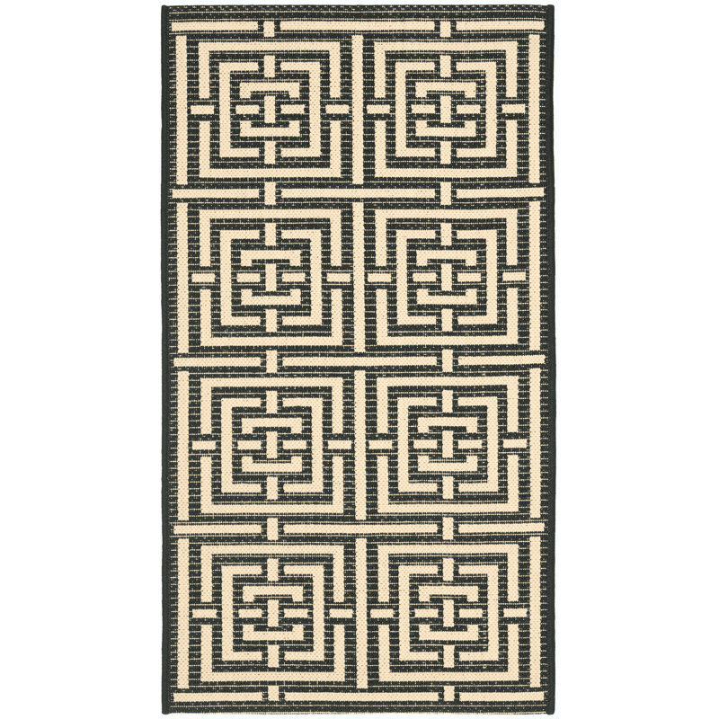 Arneshia Geometric Black/Beige Indoor/Outdoor Area Rug, Rectangle 2'7" x 5'