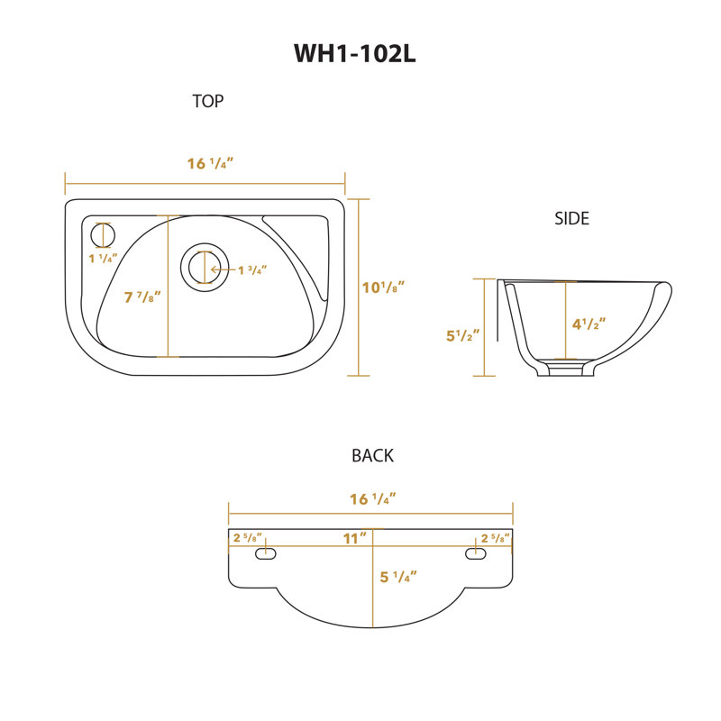 Whitehaus 10.125'' White U-Shaped Bathroom Sink, Left Hand