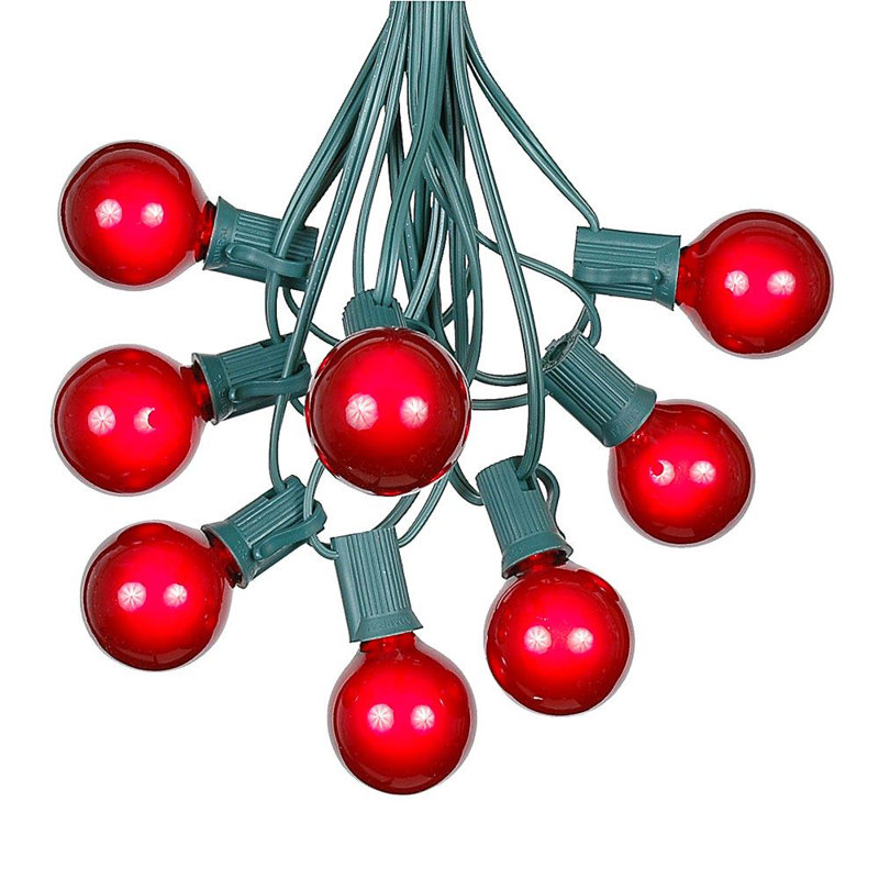 25-Foot Red Globe Outdoor Patio String Lights with Green Wire