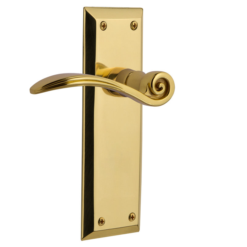 New York Plate Privacy (Bed & Bath) with Swan Lever, Polished Brass, 2.375"