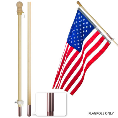 60" Solid Pine Wooden House Flagpole - Tangle-Free Adjustable Rotating Ring - 5 Ft Wall Mount Wood Flag Pole